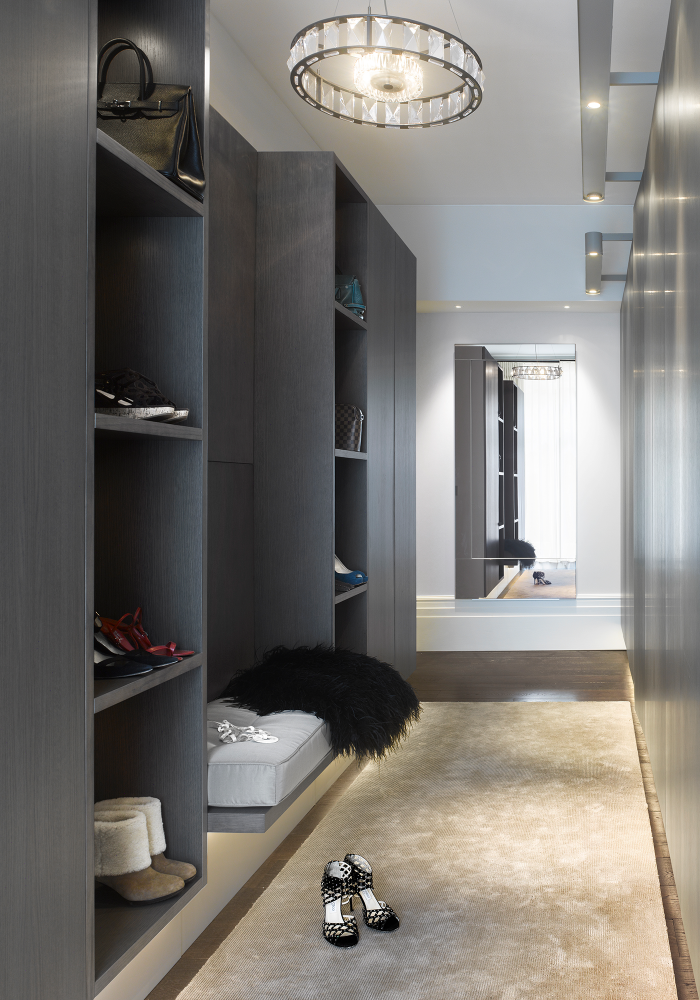 Shows a side view of the walk in wardrobe in the newly renovated former embassy