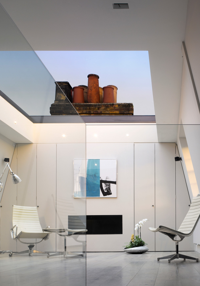 Shows the bright and white open space seating area