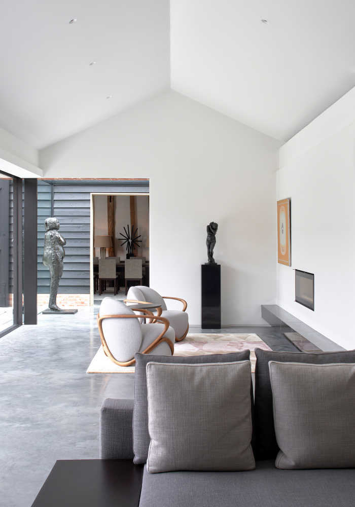 shows a modern living room area in the newly renovated barn