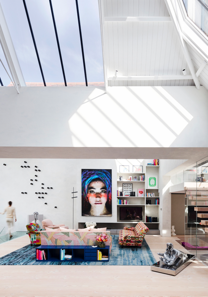 Shows a concept of an open plan living area - Former Artist's Studio #1, Chelsea