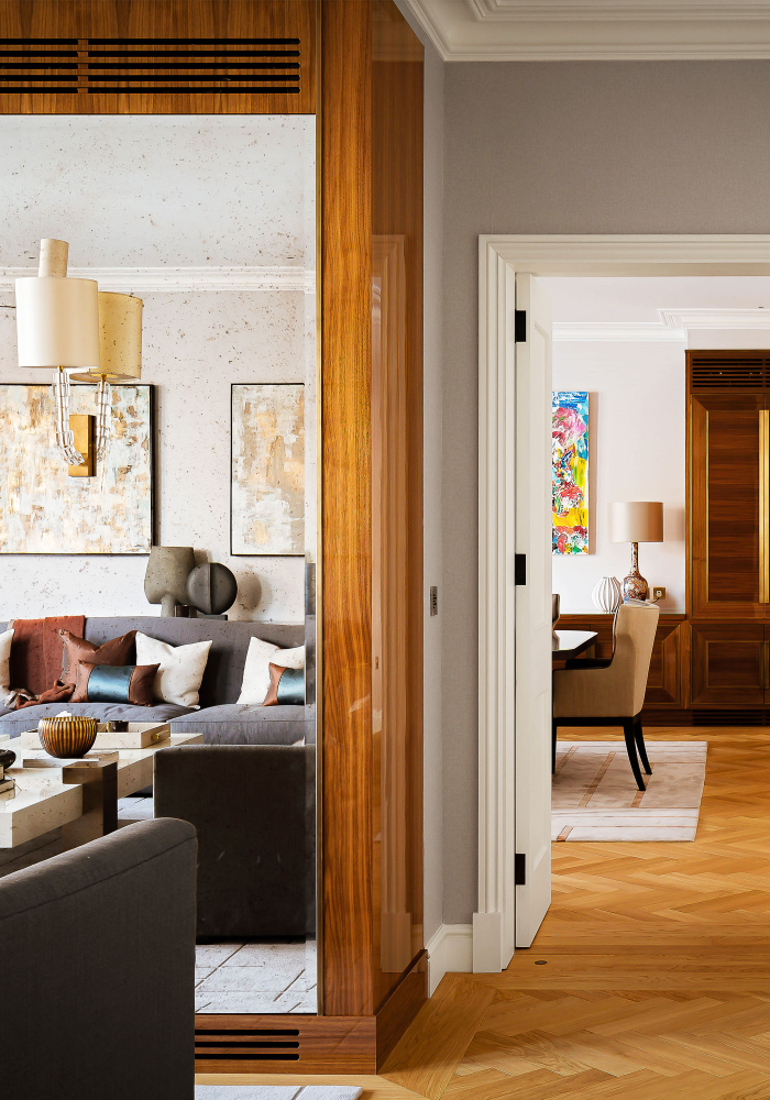 Shows a side view of the different rooms in Queen Anne Apartment